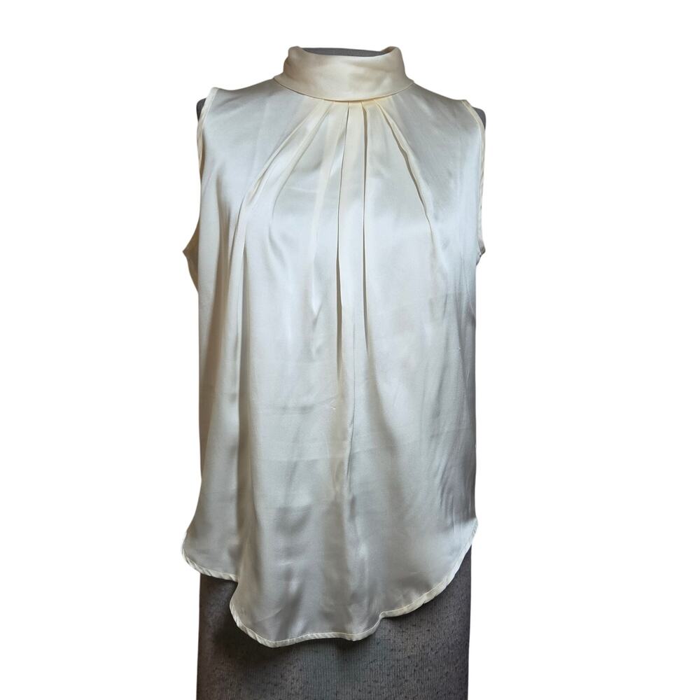 Cream Sleeveless Mock Neck Silk Blouse Size 9 10